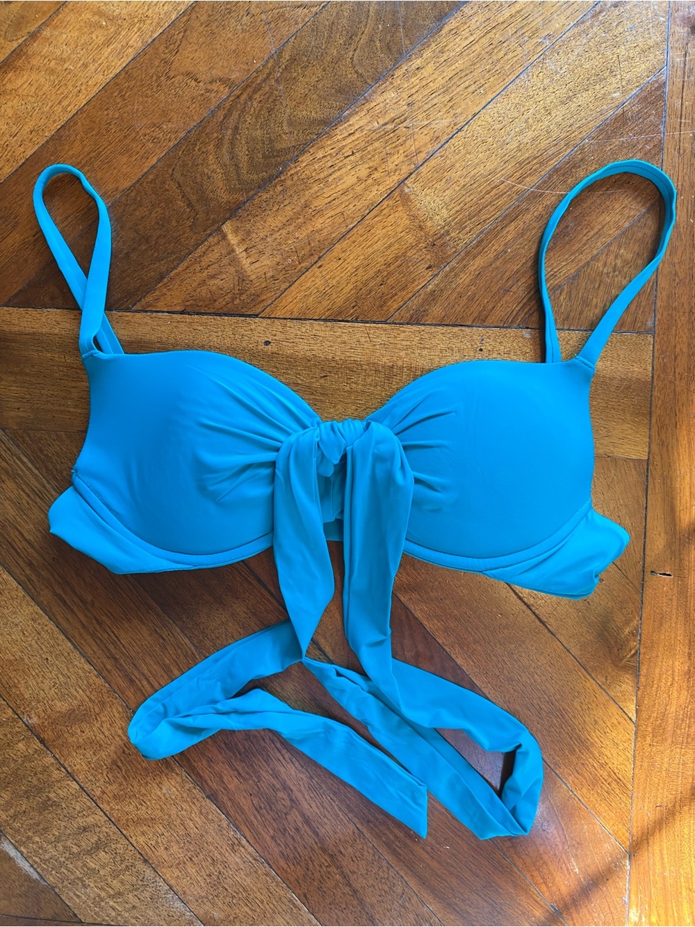 Calzedonia Cobey Teal Blue Bikini Top Front Tie Adjustable Back Straps Underwire